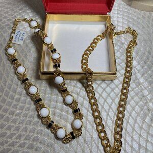 Vintage Monet Necklace Set, Two 17” Gold Tone Chains, Original Box, c. 1980s